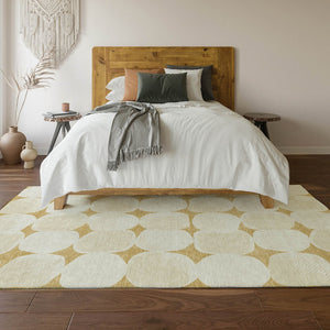 HomeRoots 5' X 8' Gold and Ivory Abstract Geometric Area Rug – Stylish, Washable, UV-Protected for Modern Homes 669182