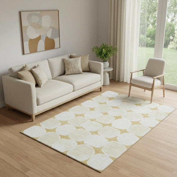 HomeRoots 5' X 8' Gold and Ivory Abstract Geometric Area Rug – Stylish, Washable, UV-Protected for Modern Homes 669182