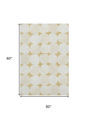 HomeRoots 5' X 8' Gold and Ivory Abstract Geometric Area Rug – Stylish, Washable, UV-Protected for Modern Homes 669182