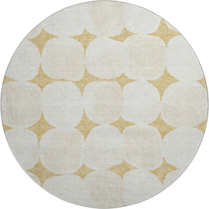 HomeRoots 8' Gold And Ivory Abstract Geometric Round Rug – Soft, Washable, UV-Protected for Busy Homes 669183