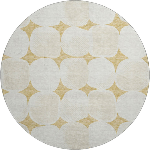 HomeRoots 8' Gold And Ivory Abstract Geometric Round Rug – Soft, Washable, UV-Protected for Busy Homes 669183