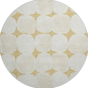 HomeRoots 8' Gold And Ivory Abstract Geometric Round Rug – Soft, Washable, UV-Protected for Busy Homes 669183