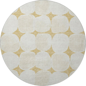 HomeRoots 8' Gold And Ivory Abstract Geometric Round Rug – Soft, Washable, UV-Protected for Busy Homes 669183