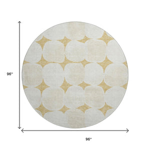 HomeRoots 8' Gold And Ivory Abstract Geometric Round Rug – Soft, Washable, UV-Protected for Busy Homes 669183