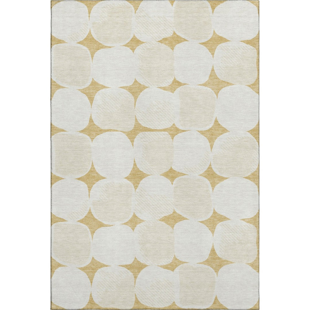 HomeRoots 8' X 10' Gold and Ivory Abstract Geometric Area Rug – Washable, UV-Protected, Perfect for Busy Homes 669184