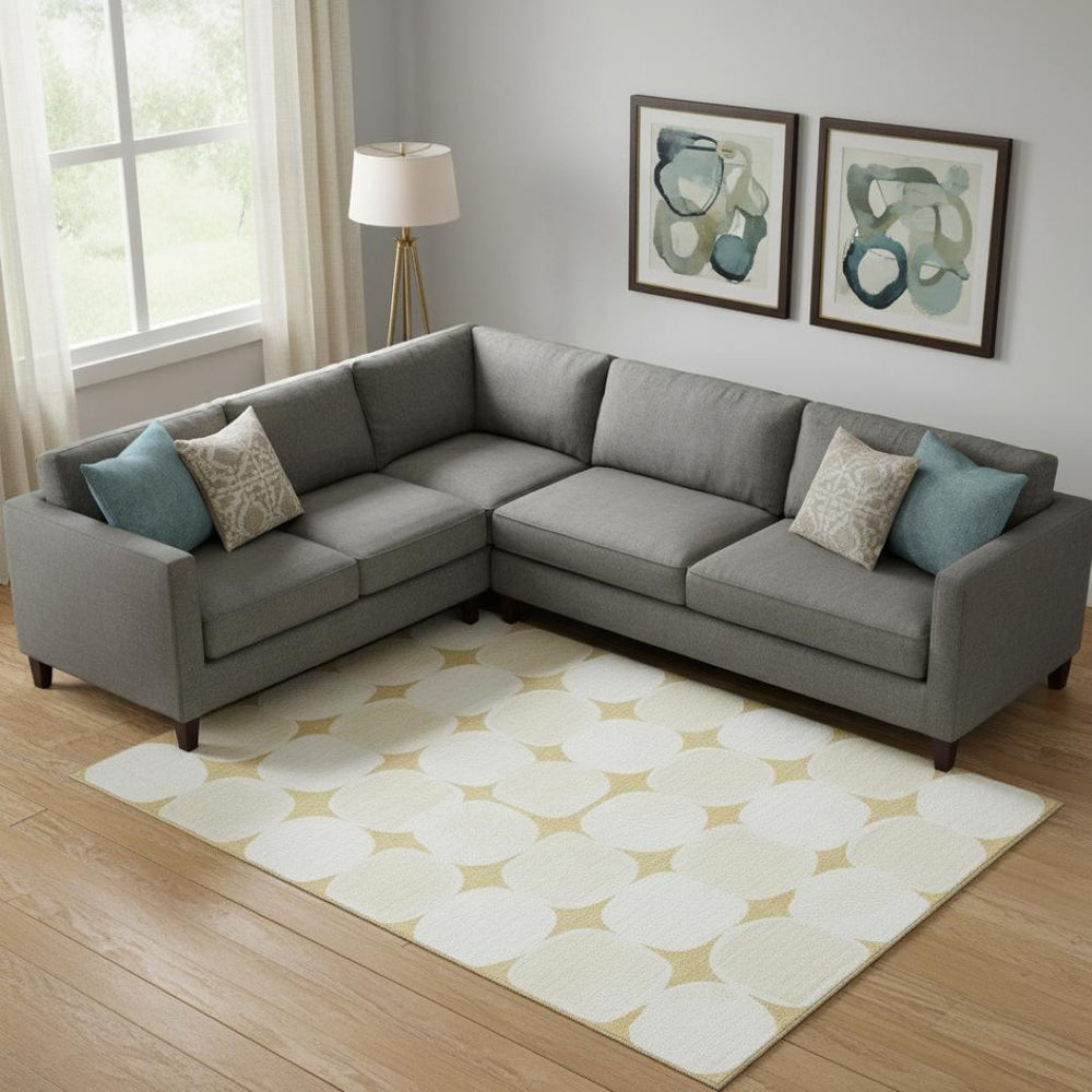 HomeRoots 9' X 12' Gold and Ivory Abstract Geometric Area Rug - Washable, UV-Protected, Pet-Friendly Design 669185