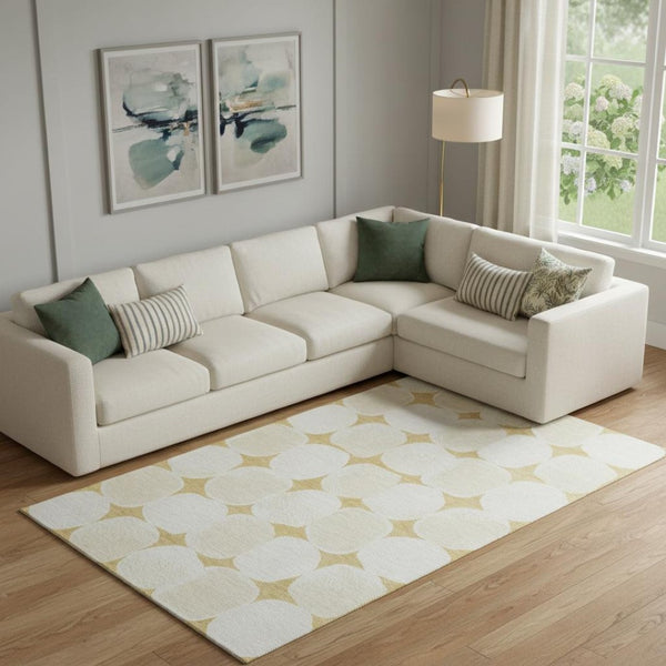 HomeRoots 9' X 12' Gold and Ivory Abstract Geometric Area Rug - Washable, UV-Protected, Pet-Friendly Design 669185
