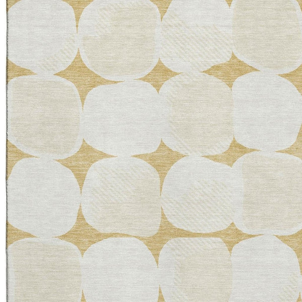 HomeRoots 9' X 12' Gold and Ivory Abstract Geometric Area Rug - Washable, UV-Protected, Pet-Friendly Design 669185