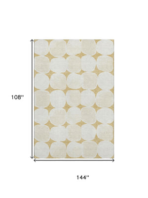 HomeRoots 9' X 12' Gold and Ivory Abstract Geometric Area Rug - Washable, UV-Protected, Pet-Friendly Design 669185