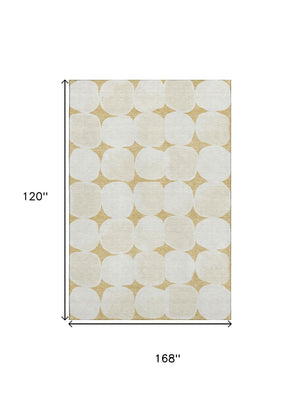 HomeRoots 10' X 14' Gold And Ivory Abstract Geometric Area Rug - Washable, UV-Protected, Stylish & Durable! 669186