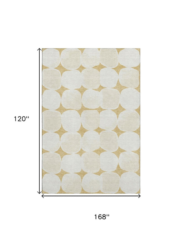 HomeRoots 10' X 14' Gold And Ivory Abstract Geometric Area Rug - Washable, UV-Protected, Stylish & Durable! 669186