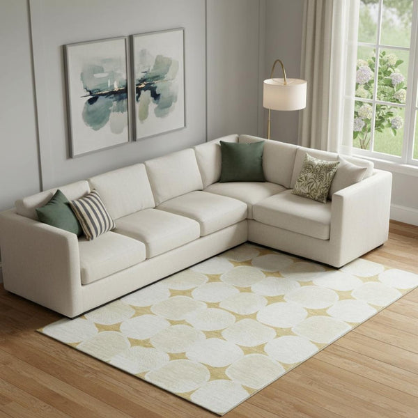 HomeRoots 10' X 14' Gold And Ivory Abstract Geometric Area Rug - Washable, UV-Protected, Stylish & Durable! 669186