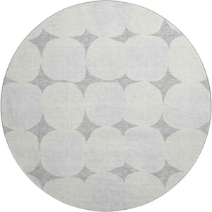 HomeRoots 8' Gray and Ivory Abstract Geometric Washable Round Rug - Stylish, Durable, UV-Protected Design! 669189