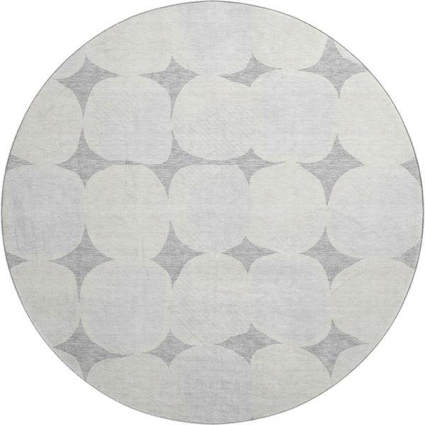 HomeRoots 8' Gray and Ivory Abstract Geometric Washable Round Rug - Stylish, Durable, UV-Protected Design! 669189