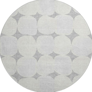HomeRoots 8' Gray and Ivory Abstract Geometric Washable Round Rug - Stylish, Durable, UV-Protected Design! 669189