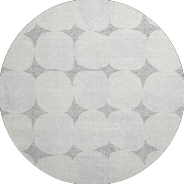 HomeRoots 8' Gray and Ivory Abstract Geometric Washable Round Rug - Stylish, Durable, UV-Protected Design! 669189