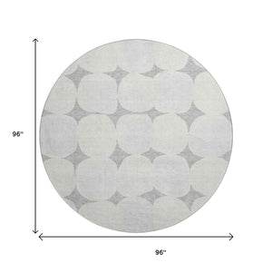 HomeRoots 8' Gray and Ivory Abstract Geometric Washable Round Rug - Stylish, Durable, UV-Protected Design! 669189
