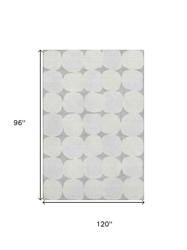 HomeRoots 8' X 10' Gray and Ivory Abstract Geometric Area Rug - Washable, UV Protected, Durable Design for Homes 669190