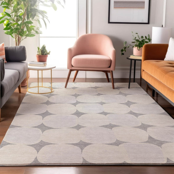 HomeRoots 9' X 12' Gray & Ivory Abstract Geometric Area Rug - Stain-Resistant, UV Protected, Modern Style 669191