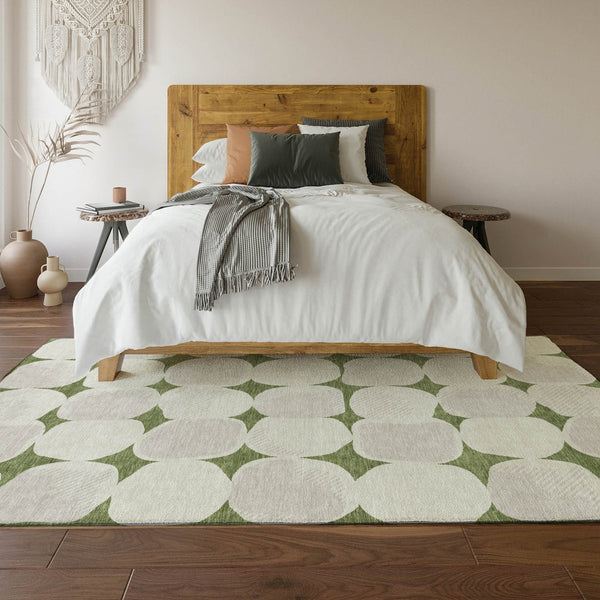 HomeRoots 5' X 8' Green And Ivory Abstract Geometric Area Rug - Washable, Stain Resistant, UV Protected Comfort 669194