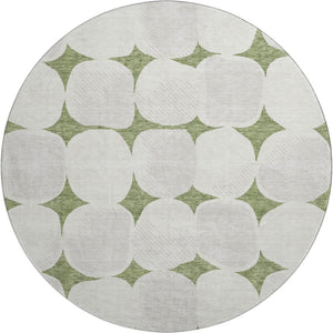 HomeRoots 8' Green and Ivory Abstract Geometric Round Rug - Washable, UV Protected, Perfect for High-Traffic Areas 669195