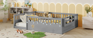 English Elm Full Montessori floor bed offering high rails, built-in light and shelf for safe independent sleep and storage Grey 79.13 L x 13 W x 6.3 H W2593P333796