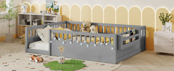 English Elm Full Montessori floor bed offering high rails, built-in light and shelf for safe independent sleep and storage Grey 79.13 L x 13 W x 6.3 H W2593P333796