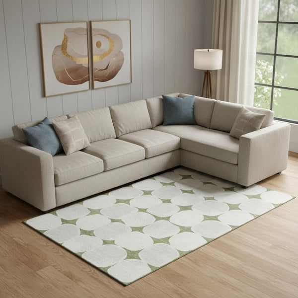 HomeRoots 8' X 10' Green & Ivory Abstract Geometric Area Rug - Washable, Stain Resistant & UV Protected! 669196