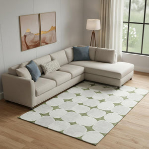 HomeRoots 9' X 12' Green and Ivory Abstract Geometric Area Rug – Washable, UV Protected, Perfect for Families! 669197