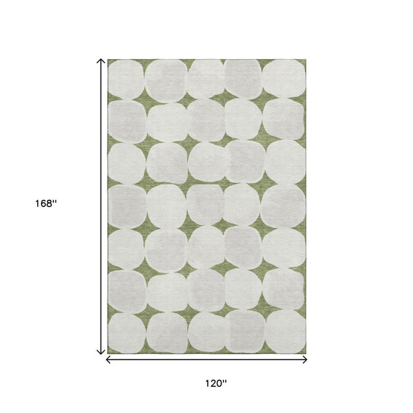 HomeRoots 10' Green & Ivory Abstract Geometric Area Rug - Washable, UV-Protected, Durable for Family Living 669198