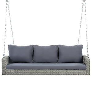 English Elm GO 69" PE Wicker 3-Person Porch Swing with 800lb Capacity, Cushioned Patio Bench for Backyard Relaxation Gray N704P250643E