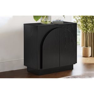 English Elm Mid-Century wooden sideboard buffet with arched doors and rounded edges, spacious storage, durable craftsmanship nurturing warmth Black 33 L x 19 W x 29 H B011P367183