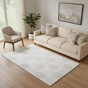 HomeRoots 5' X 8' Ivory and Beige Geometric Washable Area Rug with UV Protection, Perfect for High-Traffic Spaces 669200