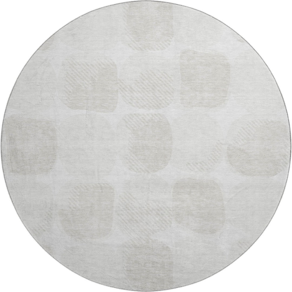 HomeRoots 8' Ivory and Beige Abstract Geometric Washable Round Rug with UV Protection for High-Traffic Areas 669201