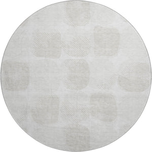 HomeRoots 8' Ivory and Beige Abstract Geometric Washable Round Rug with UV Protection for High-Traffic Areas 669201