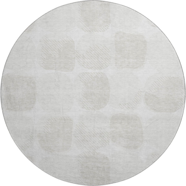 HomeRoots 8' Ivory and Beige Abstract Geometric Washable Round Rug with UV Protection for High-Traffic Areas 669201
