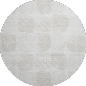 HomeRoots 8' Ivory and Beige Abstract Geometric Washable Round Rug with UV Protection for High-Traffic Areas 669201