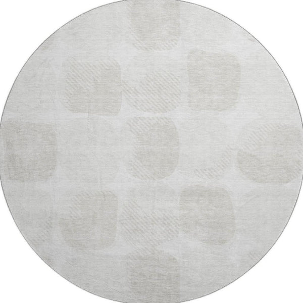 HomeRoots 8' Ivory and Beige Abstract Geometric Washable Round Rug with UV Protection for High-Traffic Areas 669201