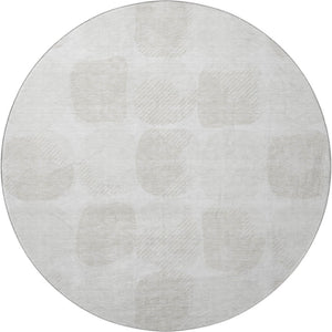 HomeRoots 8' Ivory and Beige Abstract Geometric Washable Round Rug with UV Protection for High-Traffic Areas 669201