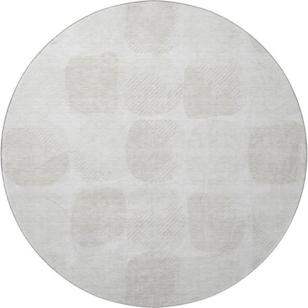 HomeRoots 8' Ivory and Beige Abstract Geometric Washable Round Rug with UV Protection for High-Traffic Areas 669201
