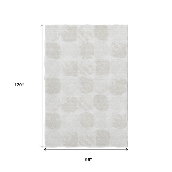 HomeRoots 8' X 10' Abstract Geometric Ivory and Beige Area Rug - Washable, UV-Protected, Stain-Resistant Design 669202