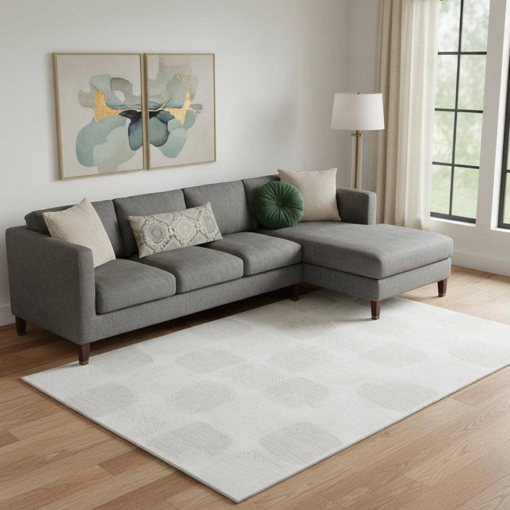 HomeRoots 8' X 10' Abstract Geometric Ivory and Beige Area Rug - Washable, UV-Protected, Stain-Resistant Design 669202