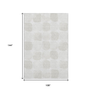 HomeRoots 9' X 12' Ivory & Beige Abstract Geometric Washable Area Rug - Durable, UV-Protected, Stylish Design 669203