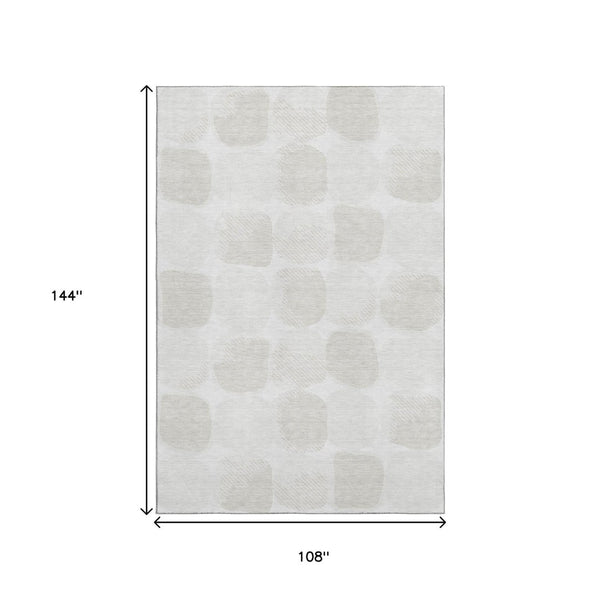 HomeRoots 9' X 12' Ivory & Beige Abstract Geometric Washable Area Rug - Durable, UV-Protected, Stylish Design 669203