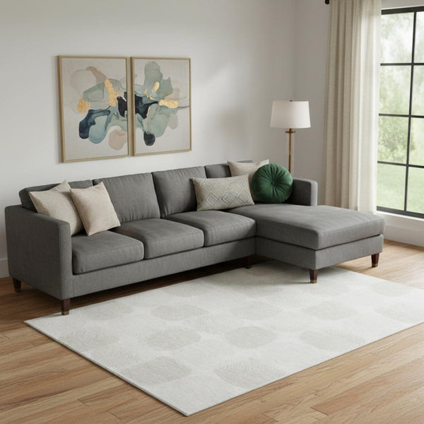 HomeRoots 9' X 12' Ivory & Beige Abstract Geometric Washable Area Rug - Durable, UV-Protected, Stylish Design 669203