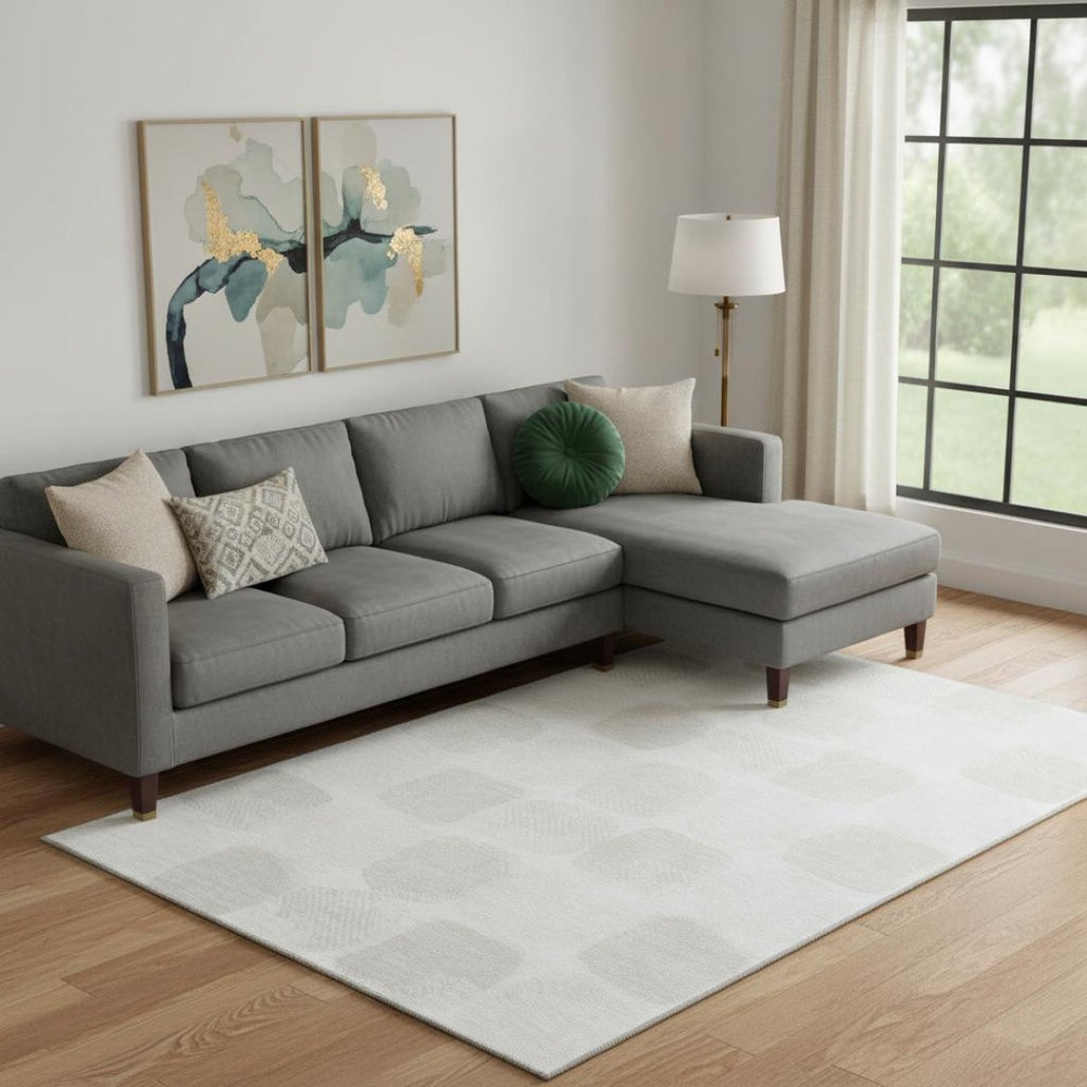 HomeRoots 10' X 14' Ivory and Beige Abstract Geometric Area Rug - Washable, Stain-Resistant, UV Protected! 669204