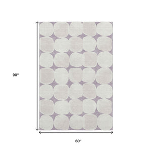 HomeRoots 5' X 8' Stylish Lavender and Ivory Abstract Geometric Area Rug – Washable, UV Resistant, Durable Design 669206