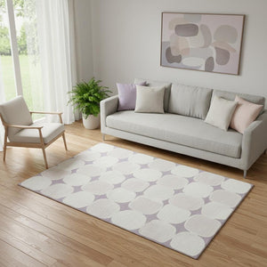 HomeRoots 5' X 8' Stylish Lavender and Ivory Abstract Geometric Area Rug – Washable, UV Resistant, Durable Design 669206