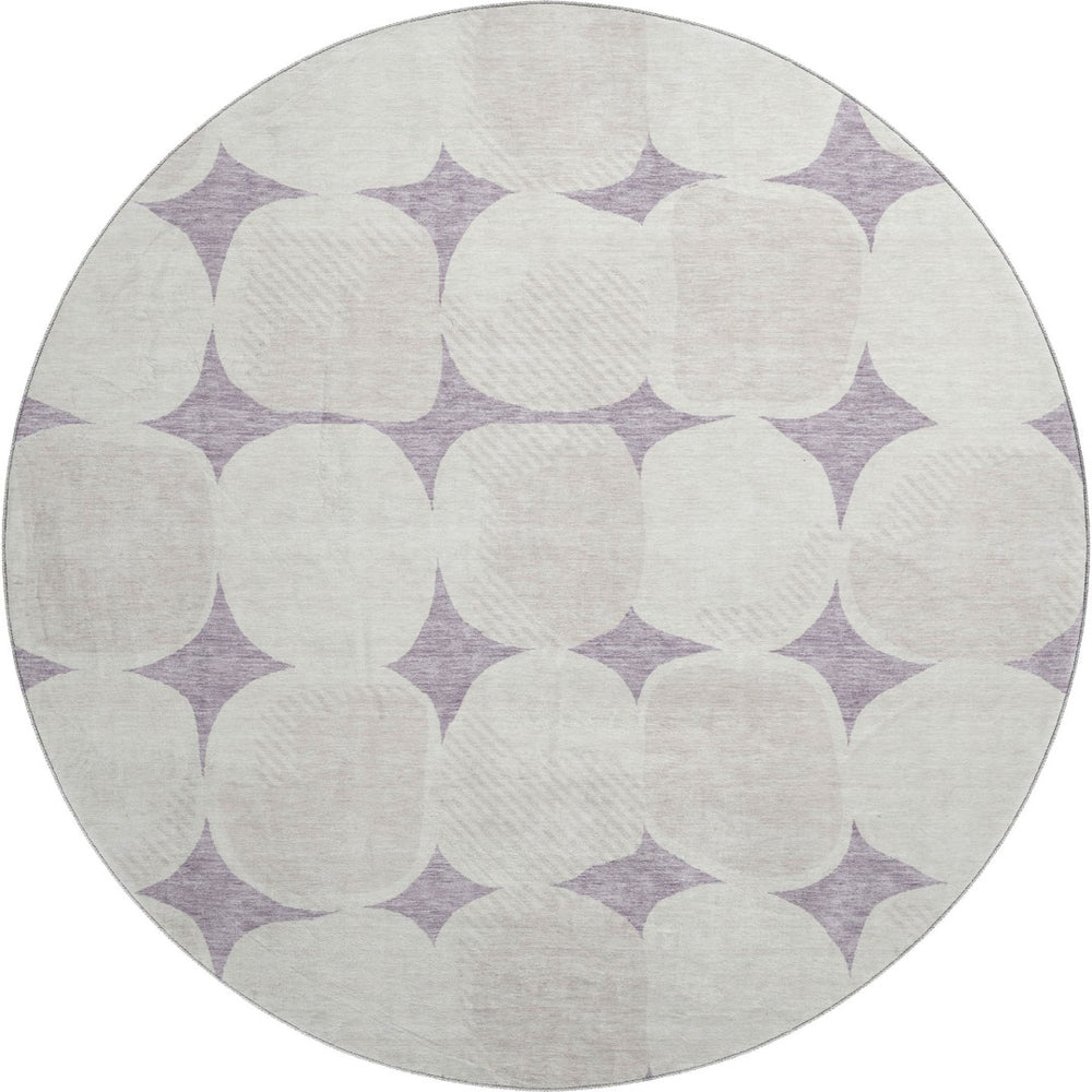 HomeRoots 8' Lavender Abstract Geometric Round Rug - UV Protected, Washable, Durable for Modern Spaces 669207