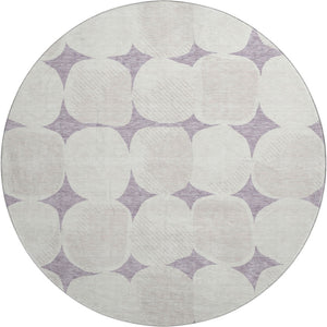 HomeRoots 8' Lavender Abstract Geometric Round Rug - UV Protected, Washable, Durable for Modern Spaces 669207